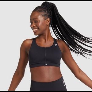 GYMSHARK ZIP UP TRAINING SPORTS BRA XS BLACK